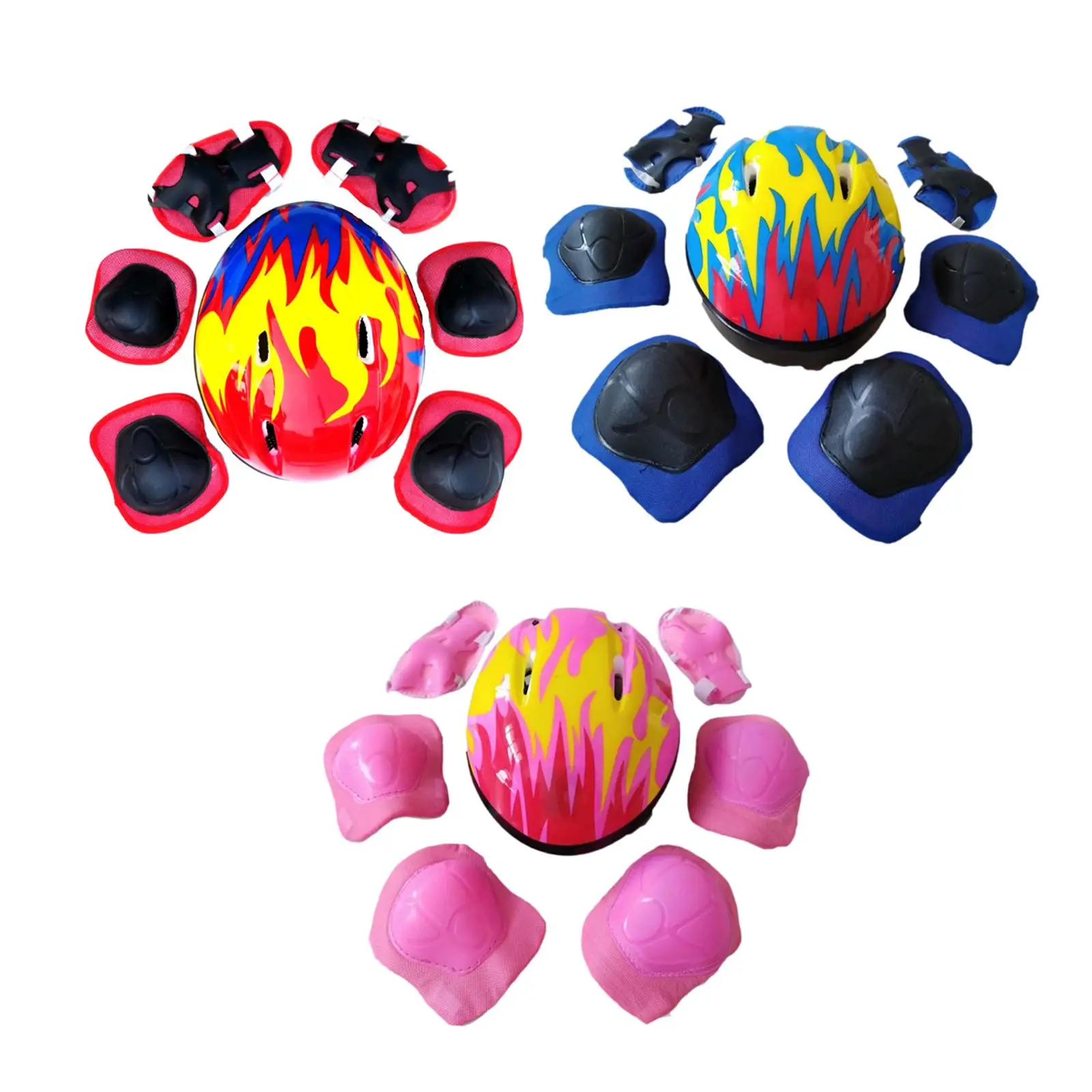 7x/Set Kids Bicycle Helmet Adjustable Hat Knee Elbow Wrist Pad Cycling Helmet for Cycling Roller Skating Sports Outdoor Boys