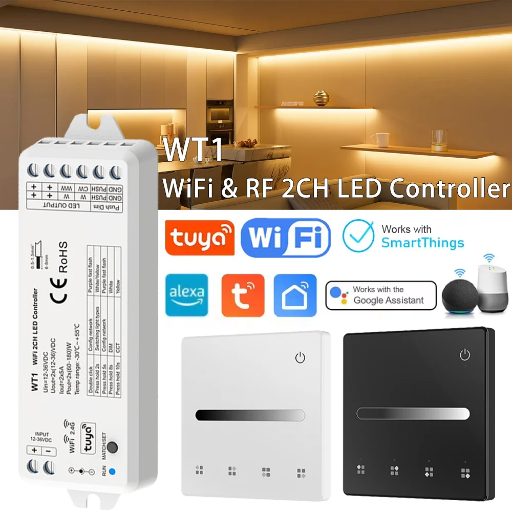 Tuya WiFi LED Strip Dimmer Single Color Led Controller 4Zone 4 Scene Wall Mounted Touch Panel Remote Work with Smart Life Google