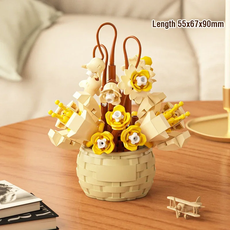 DIY MOC Potted Rose Sunflower Plants Building Blocks Set
