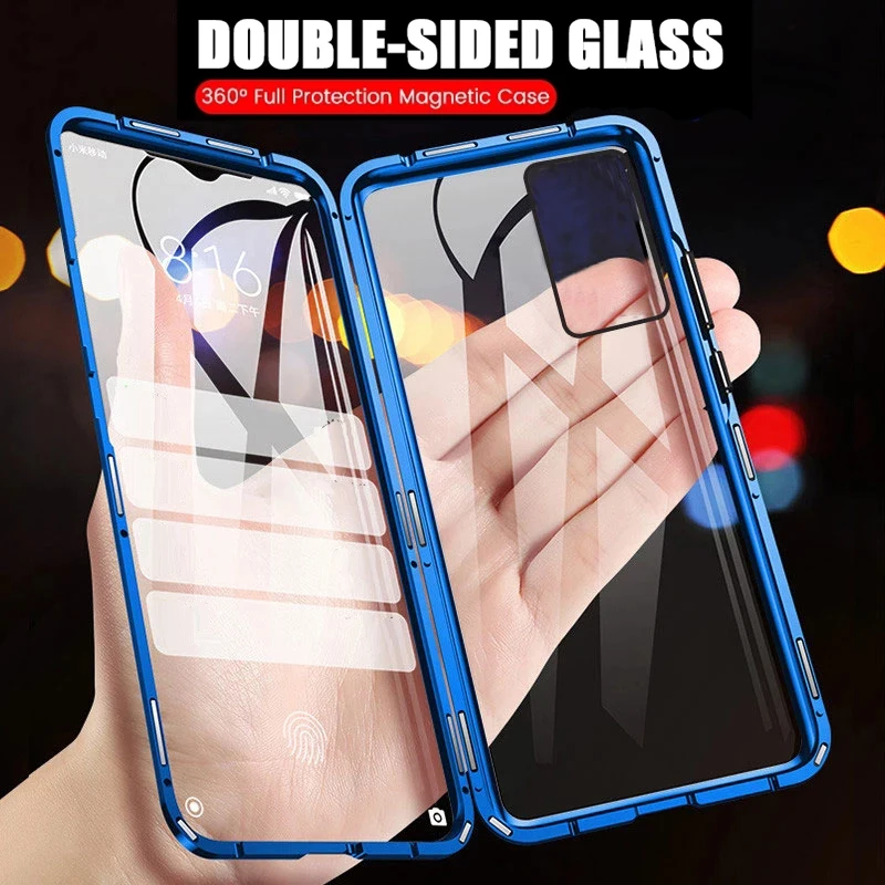 Metal Magnetic Phone Case For Samsung Galaxy S20 FE S21 S22 Plus S24 S25 Edge S23 Ultra Double Sided Tempered Glass Cover Cases