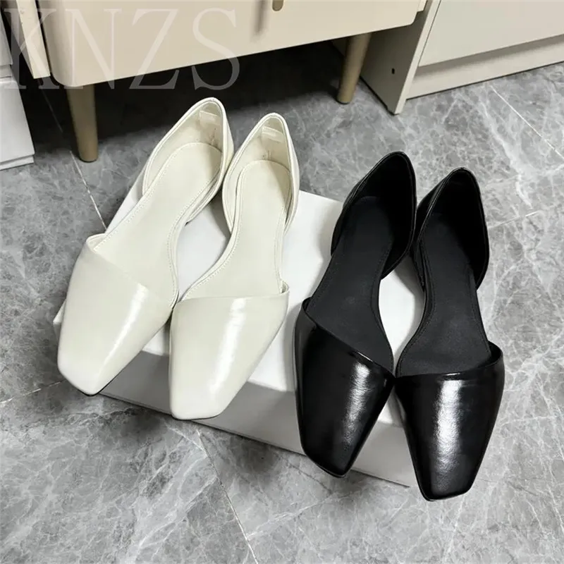 

Spring Summer New Small Square Toe Casual Flats Fashion Women Concise Real Leather Outdoor Comfortable Women Single Shoes 2024