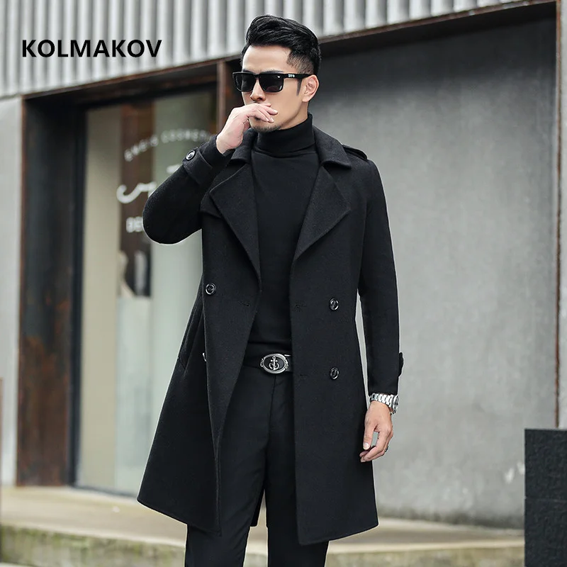 2024 Winter mens Double sided wool coat casual woolen trench high quality double breasted jacket men size M-3XL 3 color