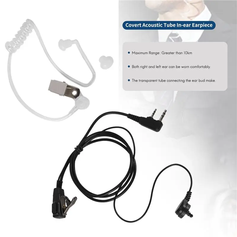 DT60 2 Pin PTT MIC Headset Covert Acoustic Tube In-ear Earpiece For UV-5R -888S CB Radio Accessories