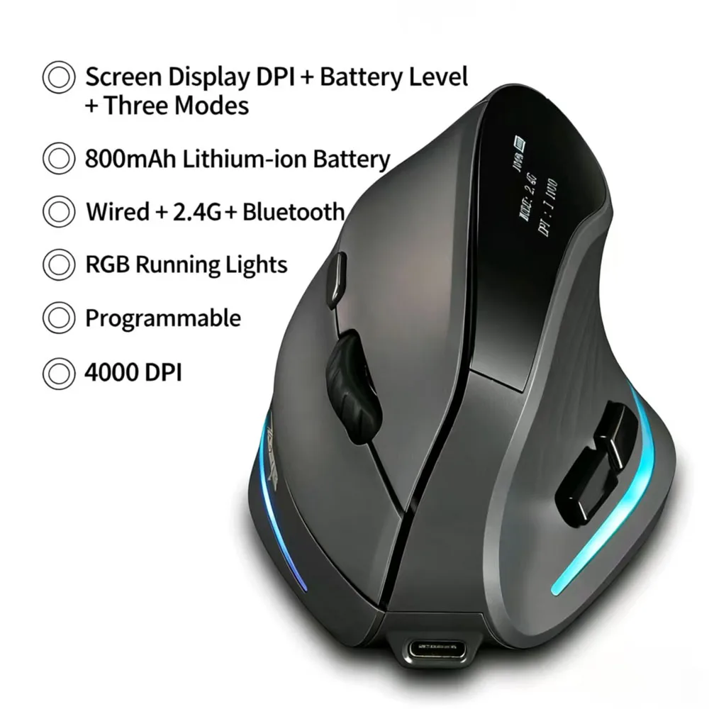 

Zelotes F-35C Bluetooth Wireless Vertical Mouse with OLED Screen RGB Rechargeable Mouse for PC Laptop Ergonomics Mice Gaming