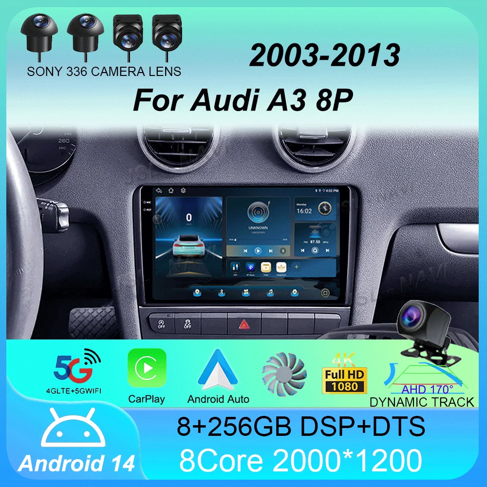 

Автомобильный радиоприемник Android 14, беспроводной Carplay Auto для Audi A3 8P 2003-2011, навигация, GPS, мультимедийный плеер, стерео Wi-Fi + 4G BT DVD DSP