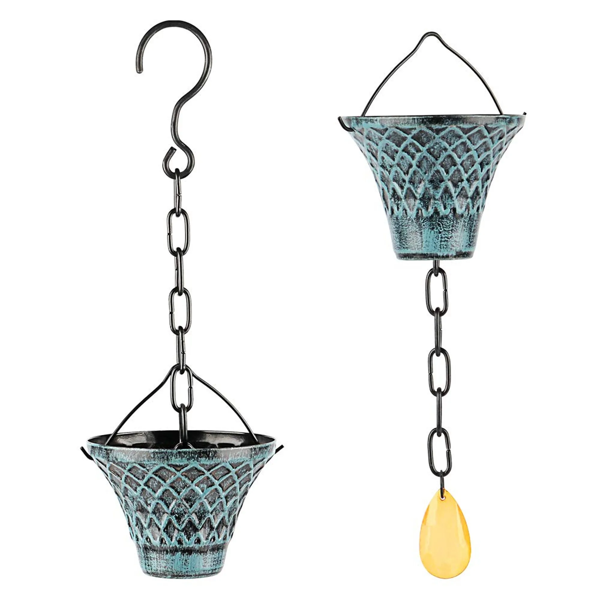 8.5 ft Metal Plaid Decorative Rain Chain, Outdoor Gutter Downspout Rain Catcher and Water Diverter for Exterior Drainage