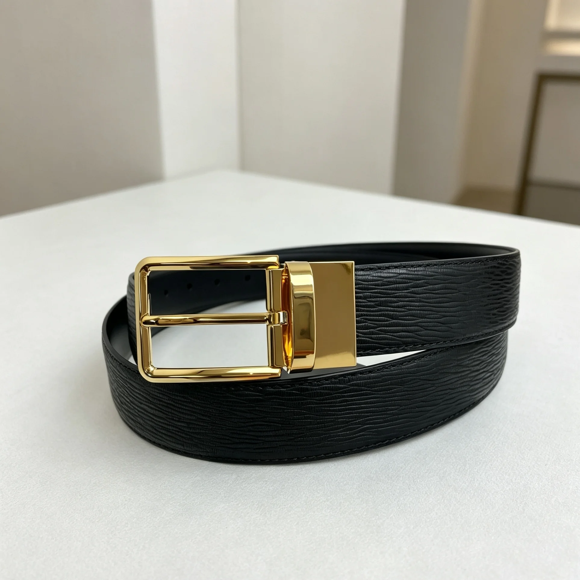 Luxury Men's Reversible Textured Genuine Leather Belt Rotatable Metal Pin Buckle Business Formal Casual Waist Strap Holiday Gift