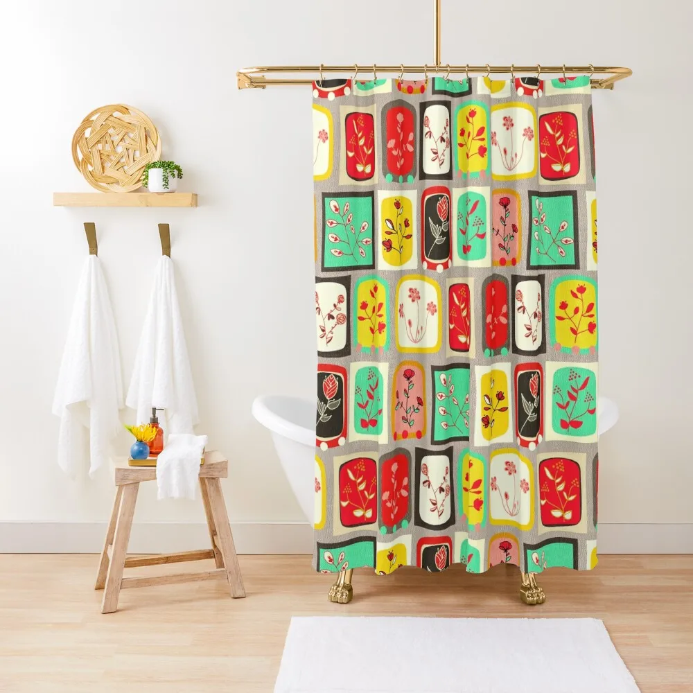 

Fabulous Framed 50s Floral Shower Curtain Bathroom Deco Shower Bath Bathroom Shower Curtain