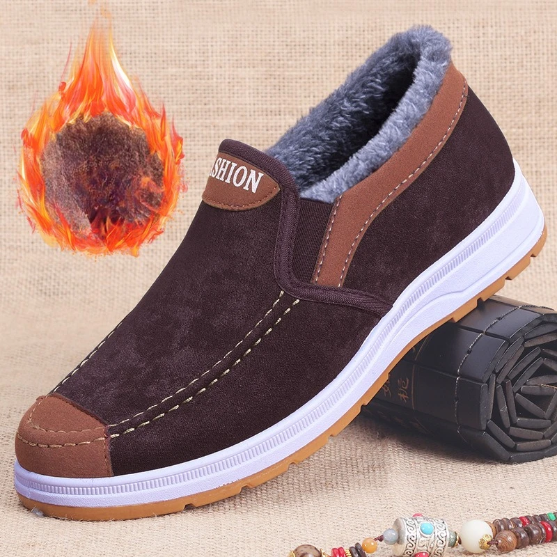 

Autumn Men's Casual Sneakers Plush Warm Suede Cotton Shoes Soft Soled Wear-resistant Comfortable Light Flat Bottomed Men's Shoes