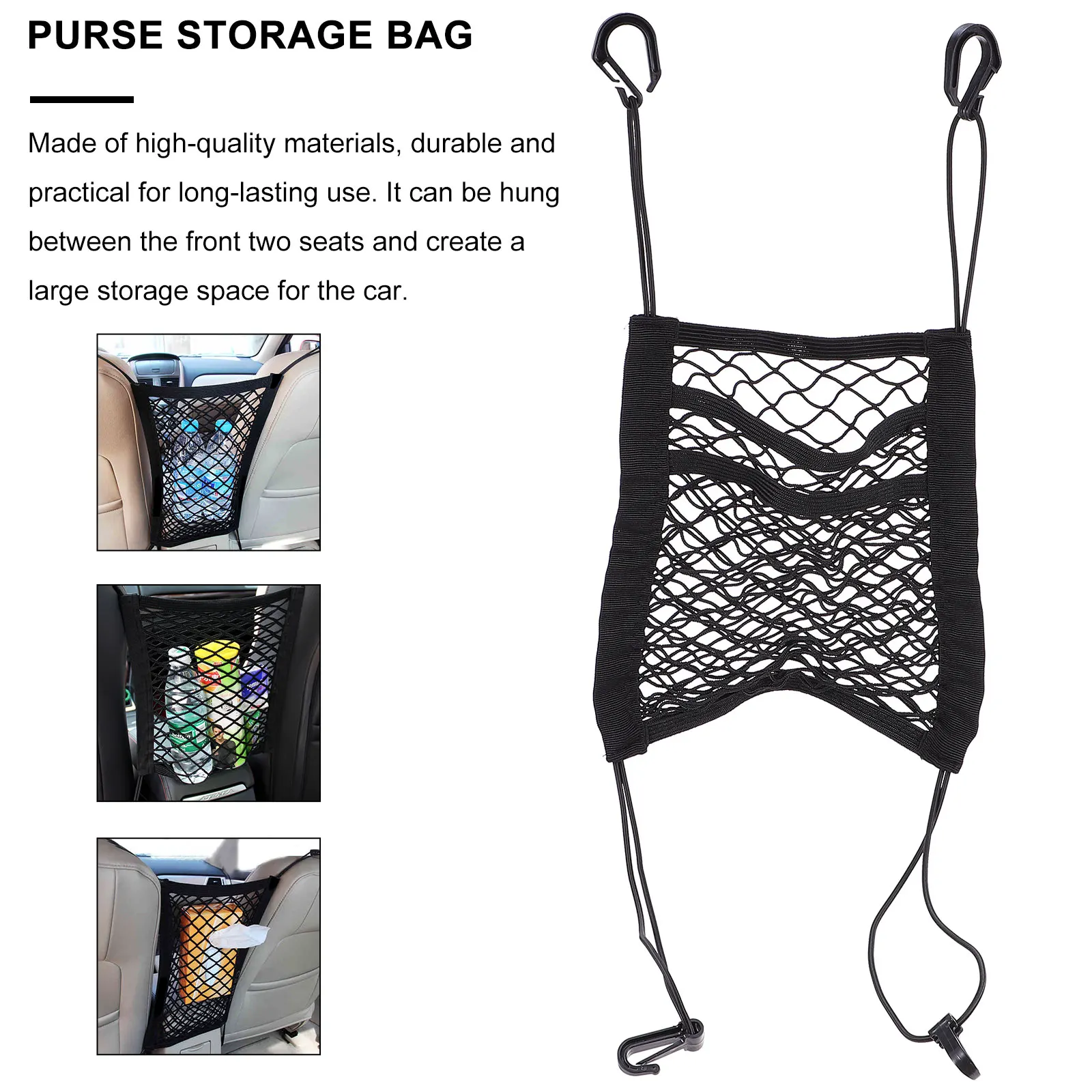 

Car Seat Storage Organizer Large Capacity Mesh Pocket Purse Holder Elastic Car Net Organizer Travel Storage Solution