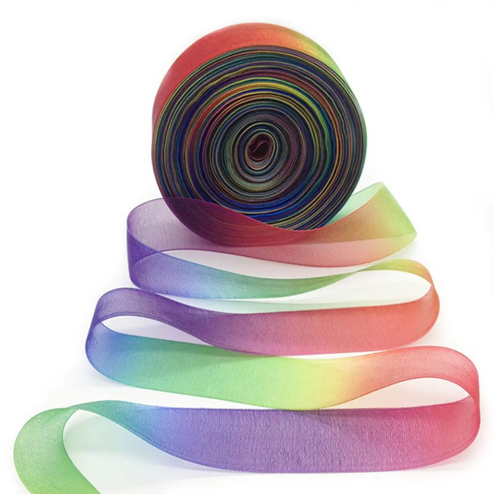 

10 Yards 25 mm Ombre Shimmery Organza Ribbon for Hair Bows DIY Rainbow Craft Gift Wrapping Scrapbooking & Baby Shower Decoration