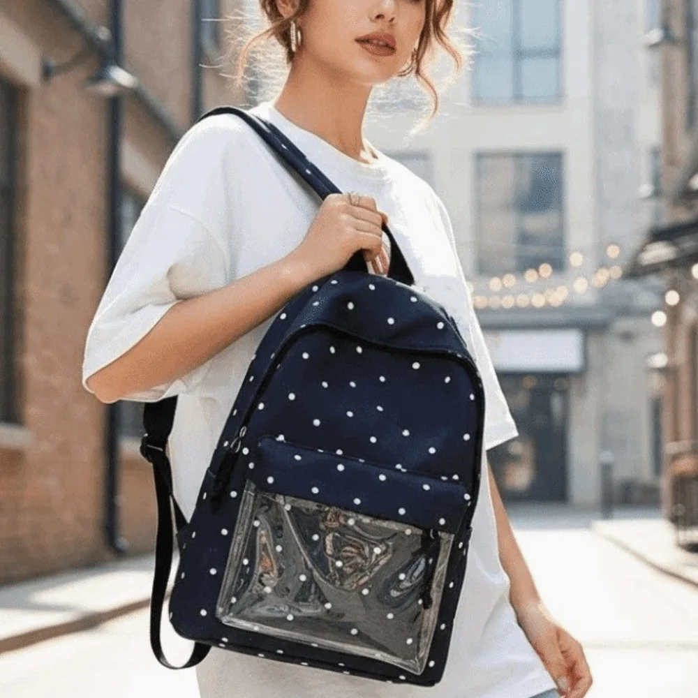Japanese Style Ita Bag Transparent Window Large Capacity Clear Backpack Lightweight Polyester Lining Polka Dot Bookbag