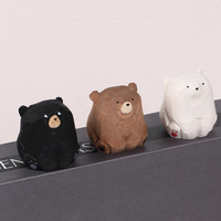 Mini Wooden Bear Figurine Handcrafted Miniature Polar Bear Animal Figurines Office Home Decor Art Carving Work