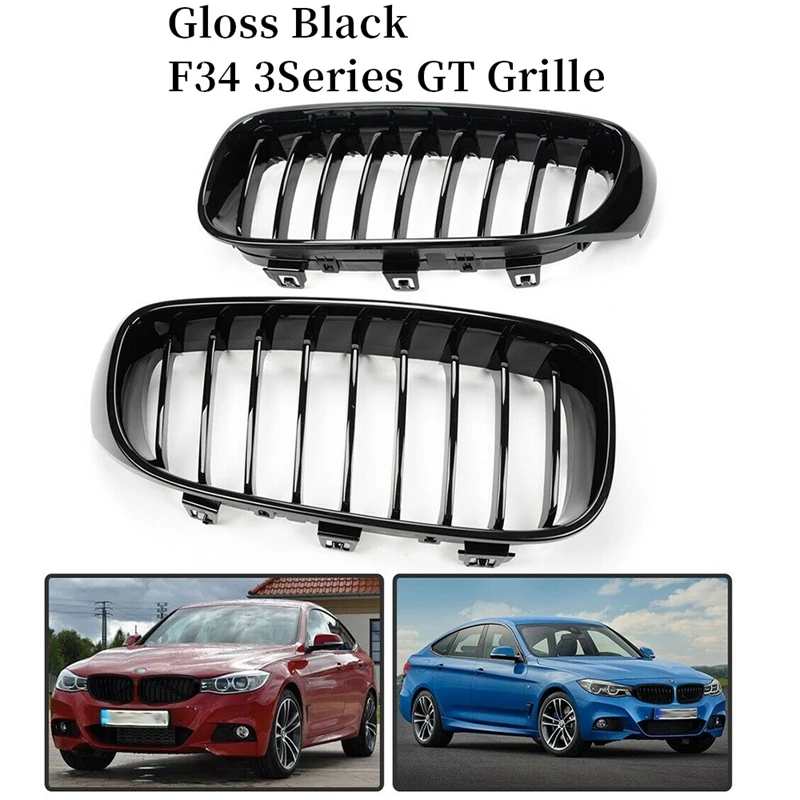 

AT14 Front Kidney Hood Grille Grill For-BMW F34 3 Series 328I 330I 335I 340I GT Xdrive 2014-2019 Gloss Black