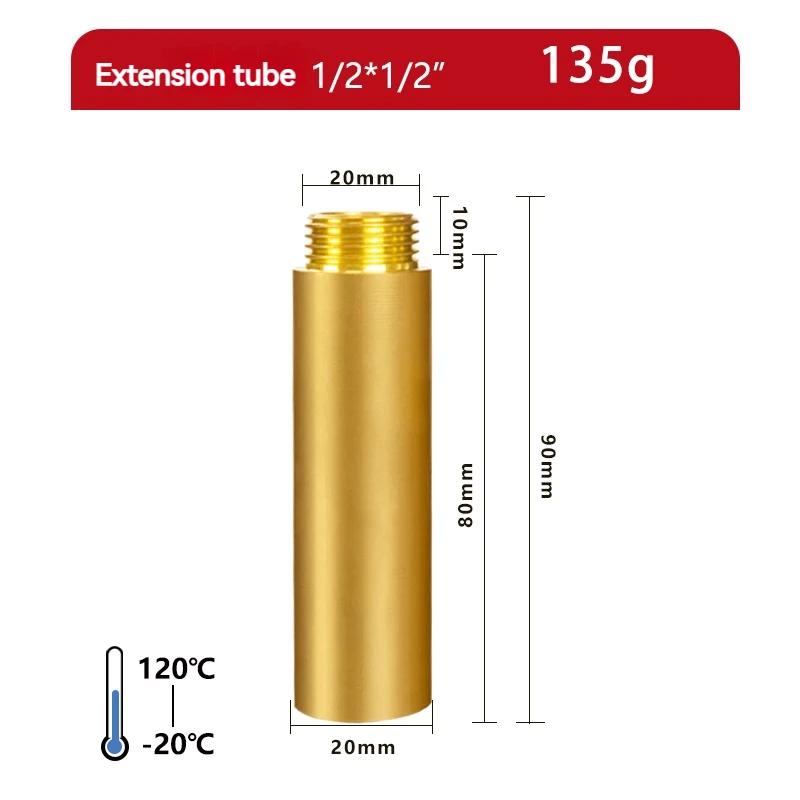 암수 스레드 수도꼭지, 황동 익스텐션 파이프, 황동 재료, 비브콕 구리 익스텐션 튜브, 1/2 인치, 50 또는 80mm 길이