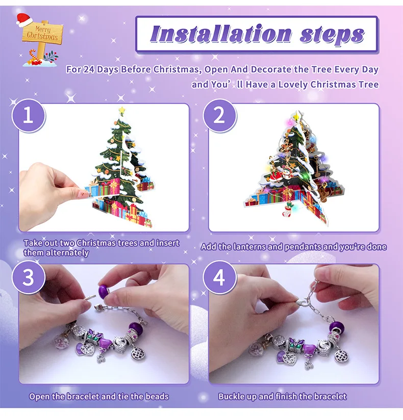 Christmas Jewelry Advent Calendar with Light Advent Calendar 2025 for Kids Christmas 24 Days Countdown Calendar with Bracelet - Image 6