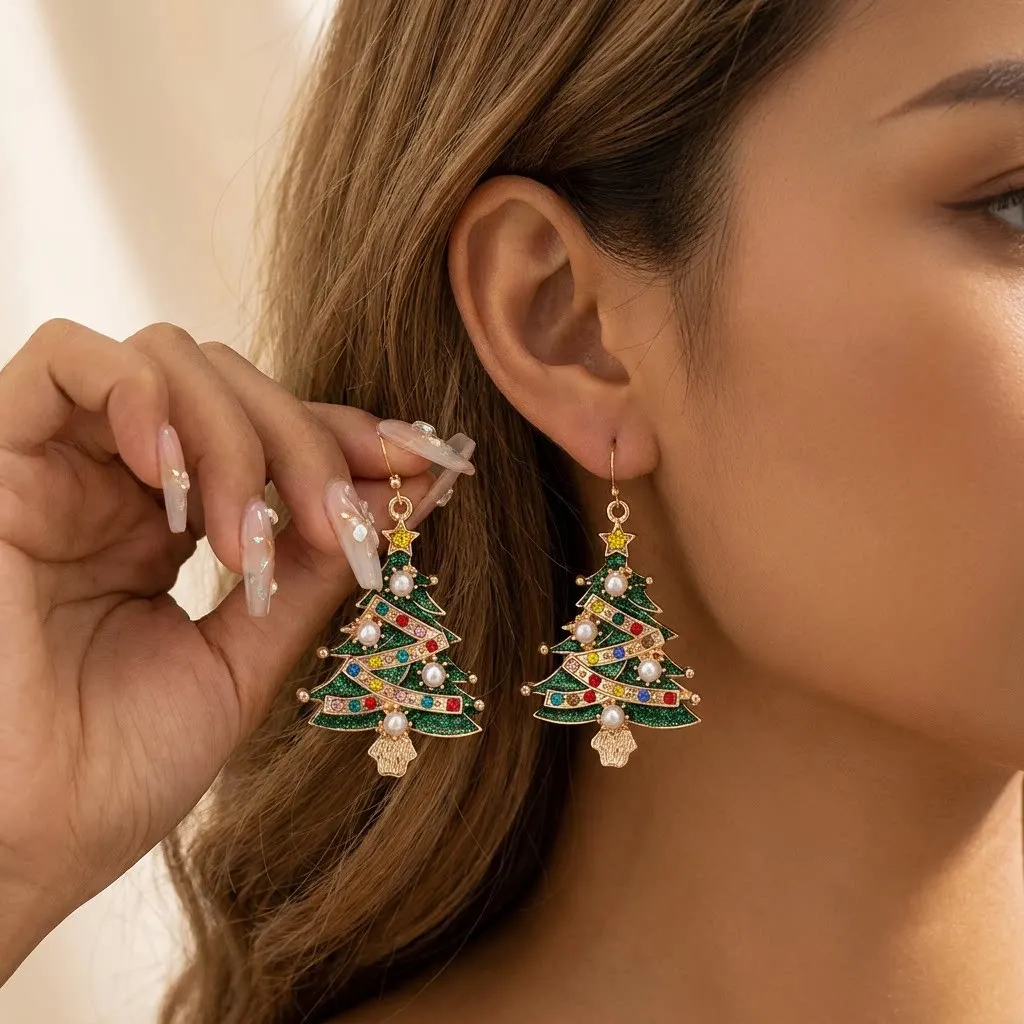 Vintage Xmas Drop Earrings Gold Hook With Star Top And Tassel Charm Statement Jewelry Accessories For Women Evening Holiday