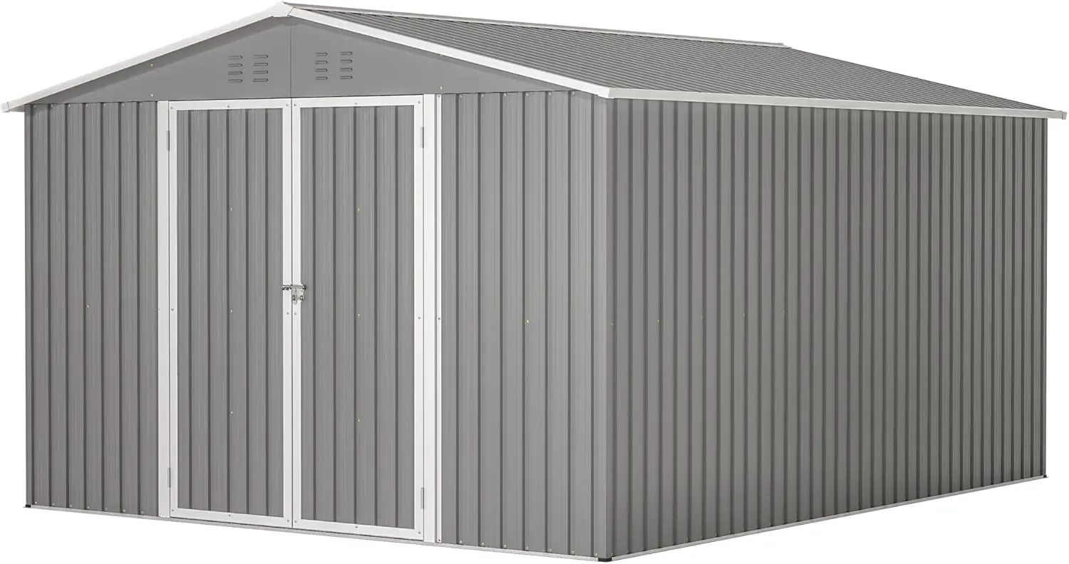 Metal Shed10x12 ft Outdoor Storage Shed Metal Steel Utility Tool Shed Storage House with Double Lockable Doors and Air Vent