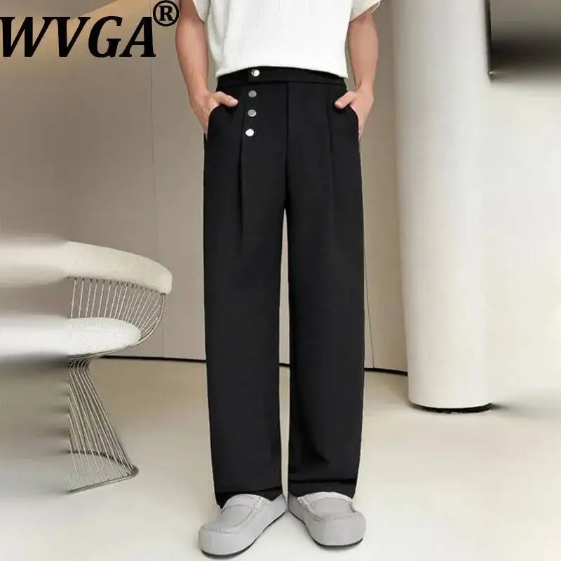 

WVGA 2026 Summer New Men's Draped Ice Silk Twill Straight Pants Button Design Niche Casual Wide-Leg Anti-Wrinkle Trousers W24314