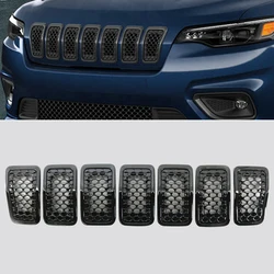 6AZ88DX8AB 6FM74SZ0AB 68323773AB 7Pcs Front Mesh Grille Insert Cover Trim Fit for Jeep Cherokee 2019 2020 2021 2022 Gloss Black