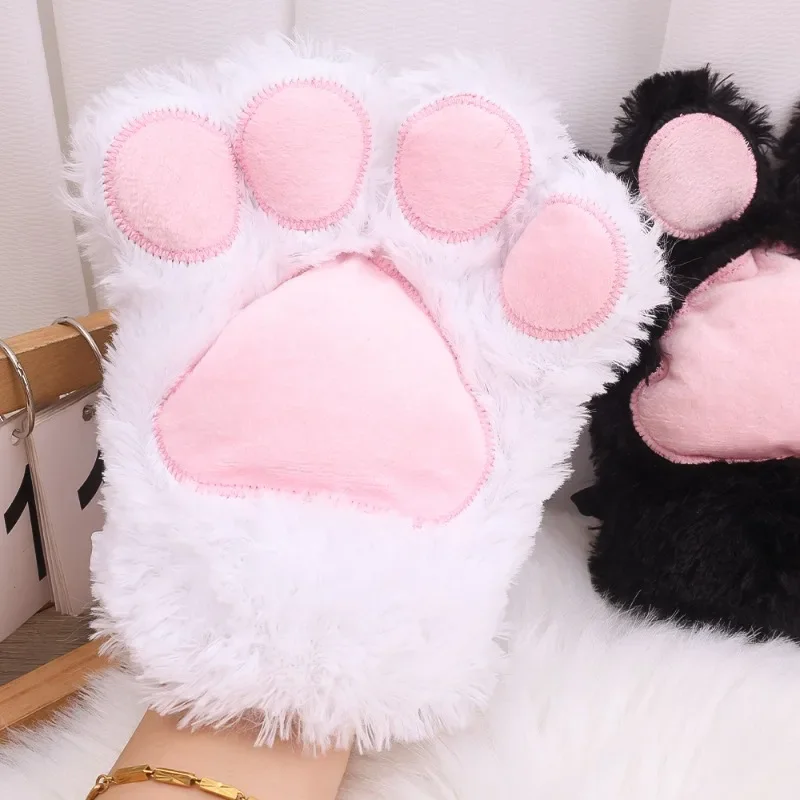 Fursuit de invierno con pata de gato peluda, guantes blancos, disfraz de Cosplay, Animal suave de peluche, decoración de Cosplay con pata de gato,