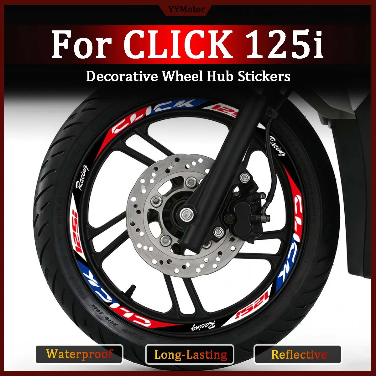 

Светоотражающие наклейки на колесные диски для мотоциклов CLICK 125i, декоративные виниловые наклейки для мотоциклов, скутеров, шлемов и кузова.