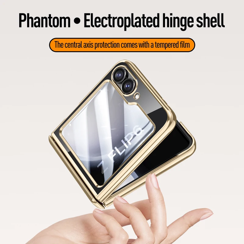 Electroplating Transparent  Phone Case for Samsung Galaxy Z Flip 6 5 Flip6 Flip5 5G Full Hinge Protection Shockproof Cover