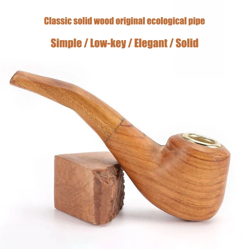 Classic Solid Wood Pipe Made From Polished Raw Wood With Natural Woods Grain Of Solid Woods Material, Handcrafted Pipe
