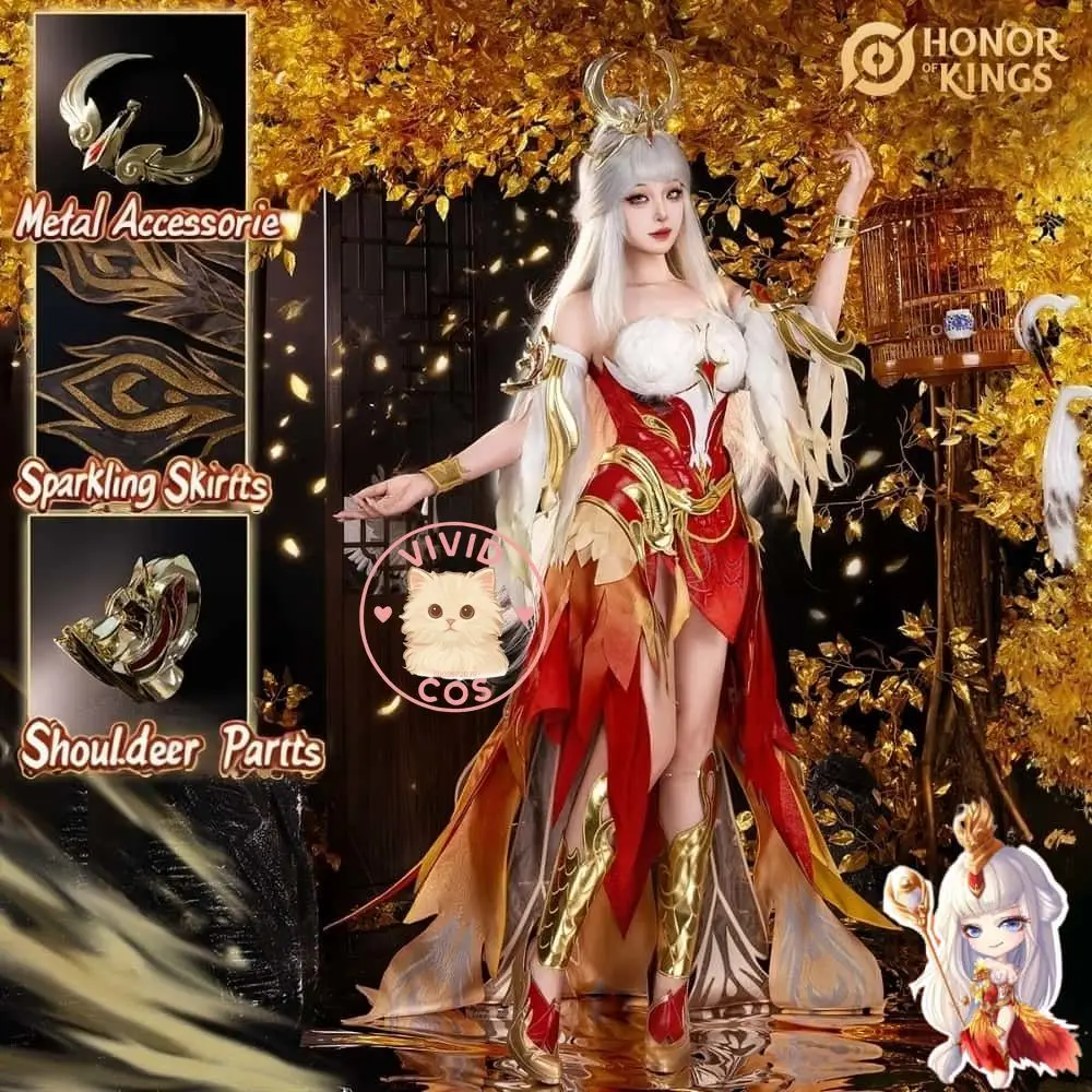 

Game Honor of Kings Cosplay Phoenix Costume Anime Wang Zhaojun High Quality Role Play Dress Wig Shoes for Women Comic Con Party