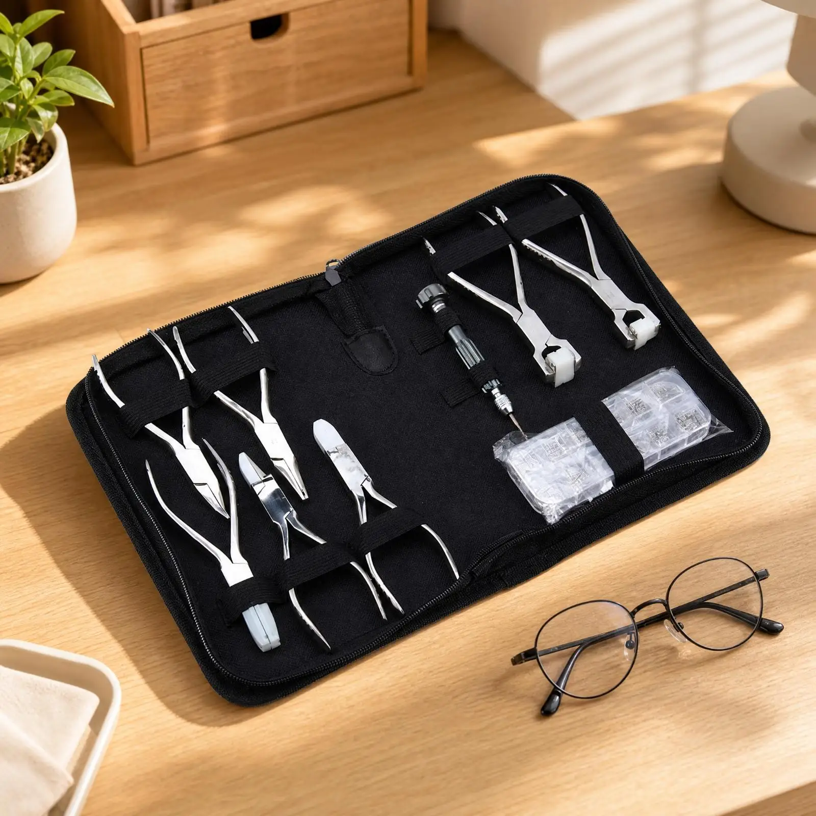 Eyeglass Adjustment Tool Kit with Interchangeable Simple to Use to Carry Eyeglass Repair Tool Kit with Screwdrivers and Pliers