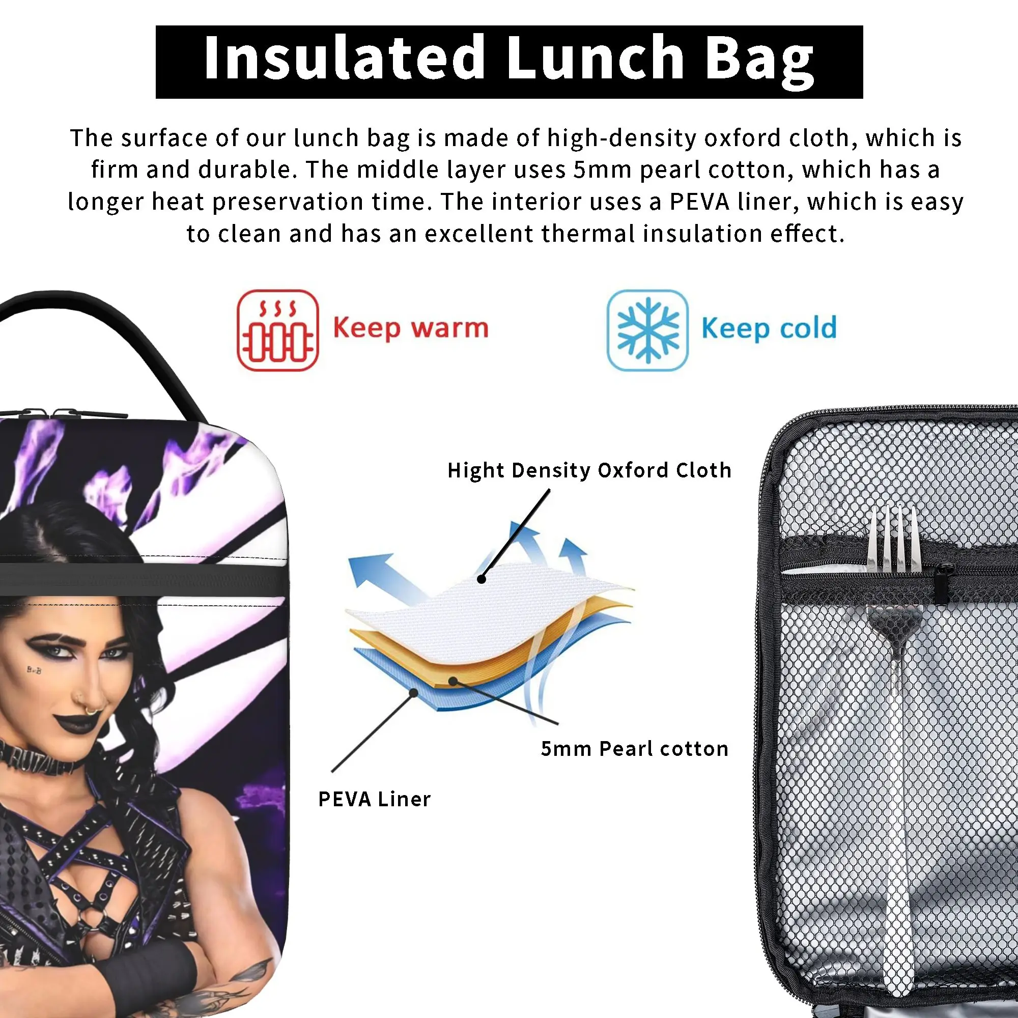 Rheas Ripleys Isolierte Lunchtasche, Thermotasche, wiederverwendbar, auslaufsichere Tragetasche, Lunchbox, Lebensmittelaufbewahrungstaschen, Schule, Picknick – Detail 5