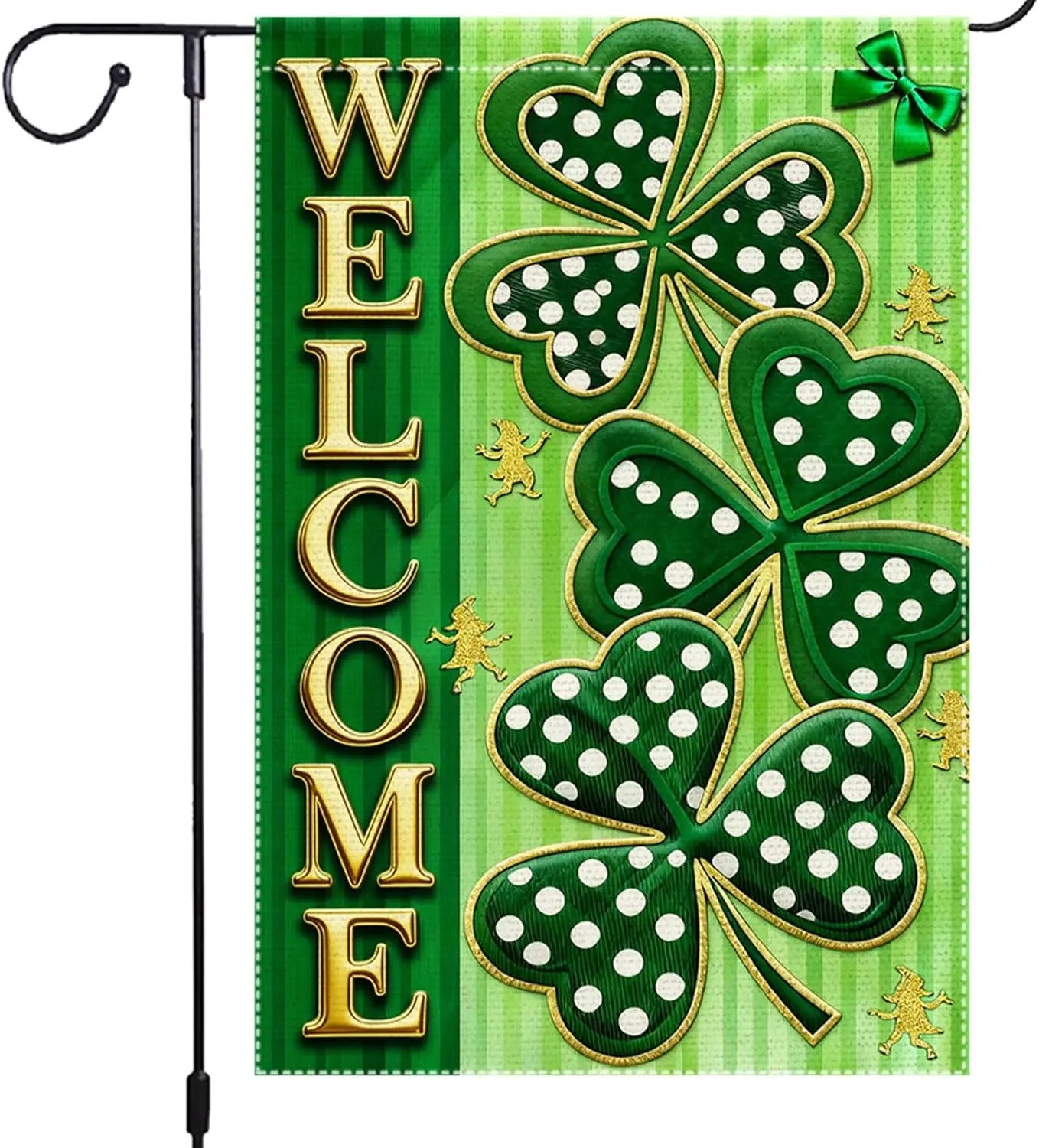 St Patrick's Day Garden Flag 12x18 Inch Double Sided Burlap Welcome Gold Polka Dot Shamrock Green Striped Outdoor Decor  YYQ GGO