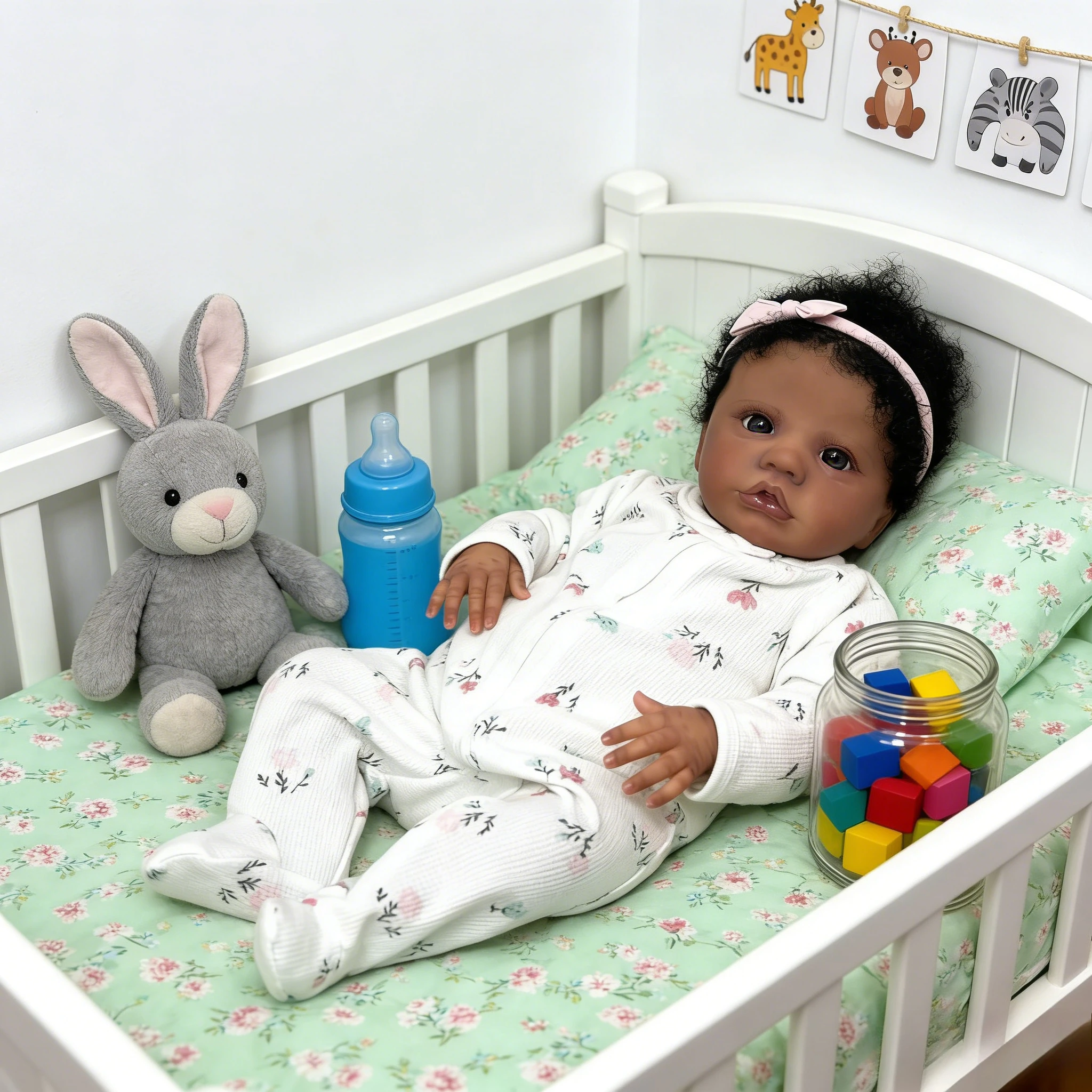 48cm Ultra-Realistyczna Lalka Reborn z Ciemną Skórą, Model Primrose Awake, Miękki Bawełniany Korpus, Wielowarstwowa Malowana Skóra i Ręcznie Wszywane Włosy