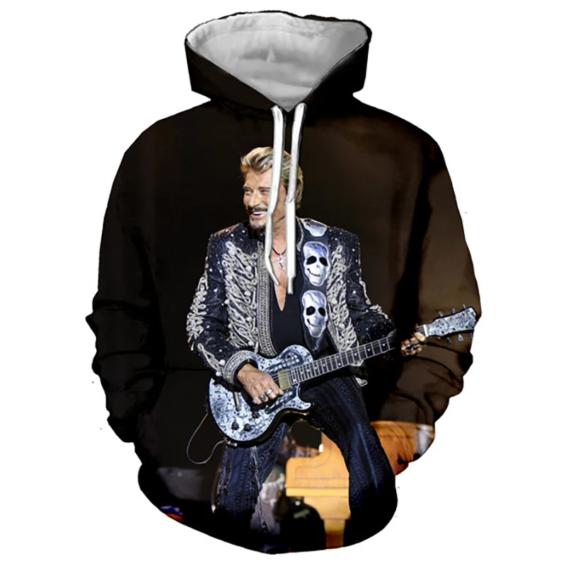 

Homens e mulheres com capuz Johnny Hallyday, cantor francês rock, moletom estampado em 3D, moletom casual, pulôver extragrande,