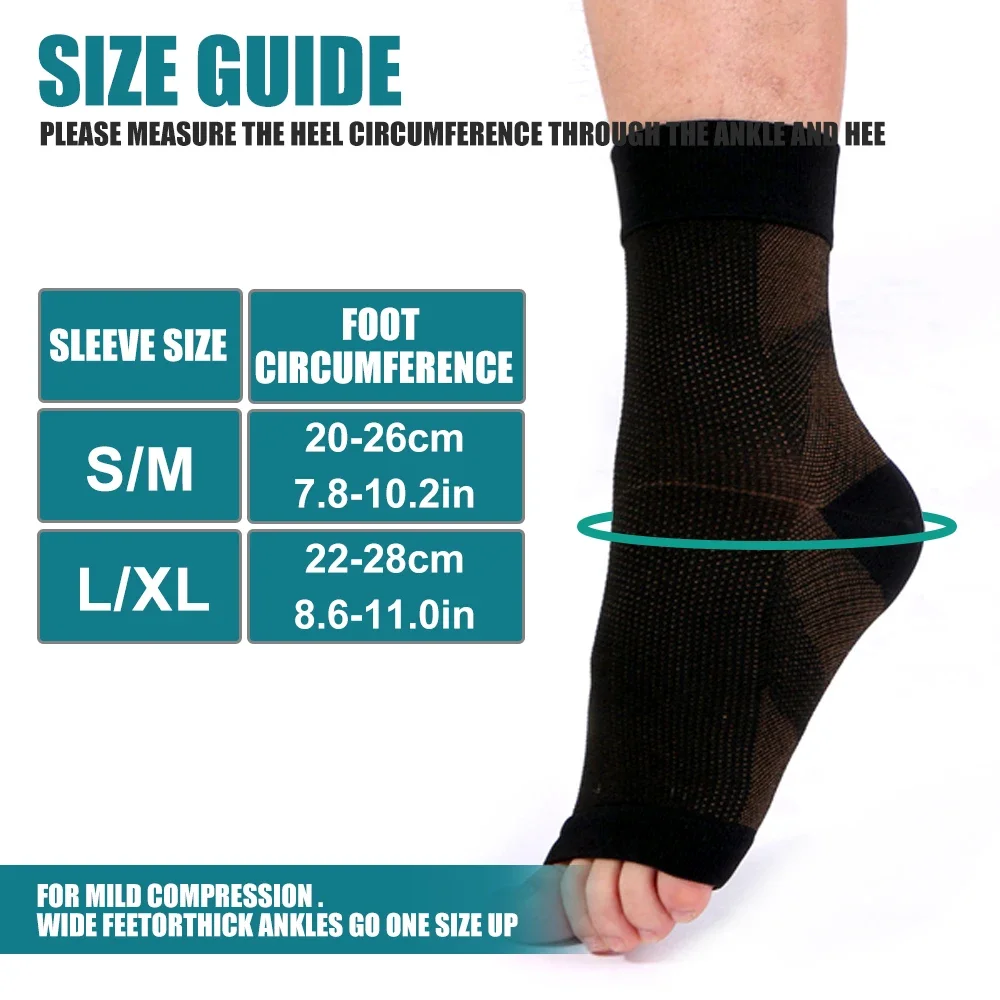 1Pair Sports Ankle Brace Socks Copper Compression Sleeve Support Foot Brace for Plantar Fasciitis Neuropathy & Reduce Heel Spurs