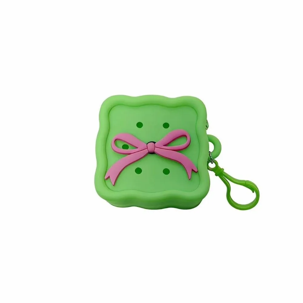 Square with Bow Tie Silicone Coin Purse Soft Silicone Mini Size Coin Purse Cartoon Style Zipper Closure Card Holder Girls Use