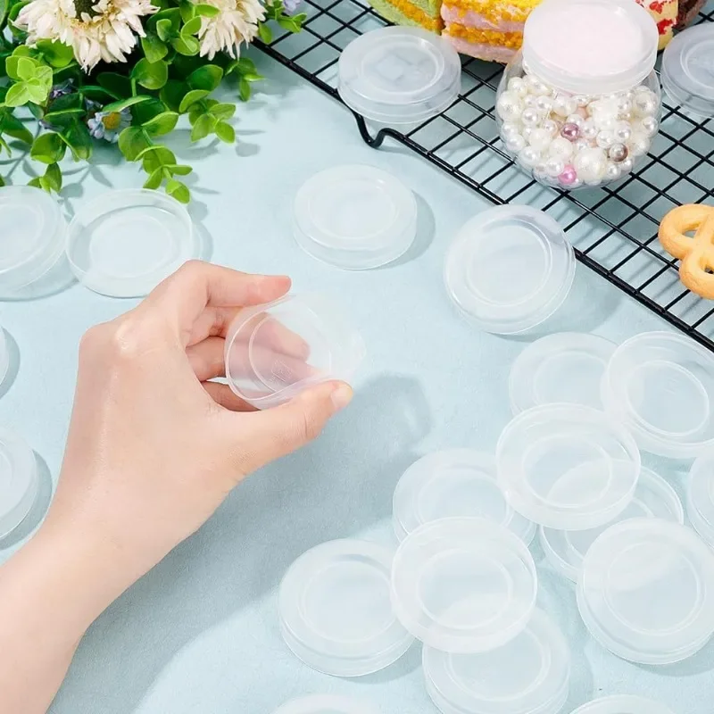 48 Pcs 2inch Yogurt Jar Lids Clear Plastic Bottle Caps Compatible with Oui Yogurt Jars for Food Storage Replacement Container