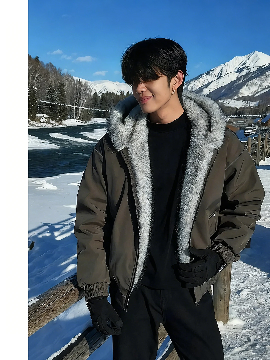 

Gray Green Wolf King Mountain Eagle Thickened Hooded Men's Cotton Jacket Winter Warm Outerwear Fashion Urban Style Long Sleeve