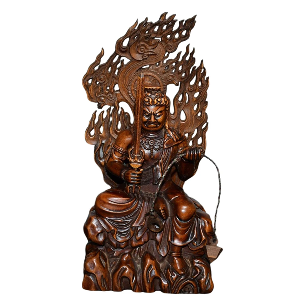 Jeu en bois Vintage sculpté Fudo Myoo, Statue bouddhiste, Sculpture ésotérique, Illusion de banlieue, bouclier de dévotion pour fesserrer
