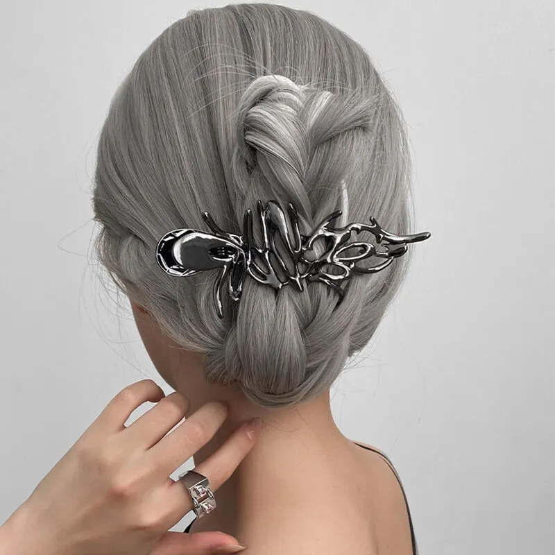 Women Clip Large Metal Hair Claw Clips Personality Nonslip Silver Jaw Hair Clamps for Women Strong Hold Hair