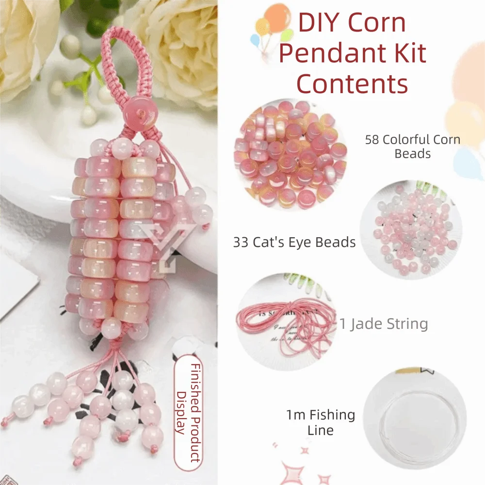 Crystal Beads Corn Pendant Material Bag Multicolor Wheel Flat Shape Crystal Corn Phone Chain Smooth Surface Hand Weaving