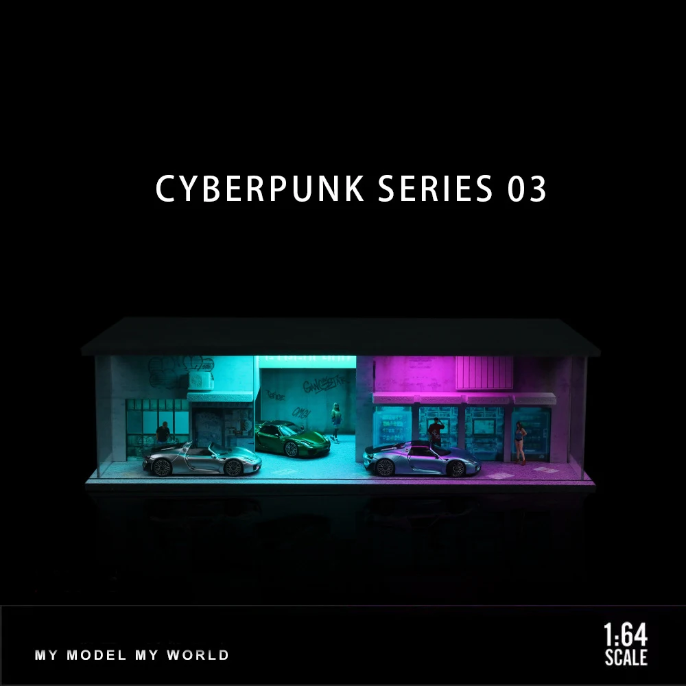 Model Garasi Mobil Diorama Skala 64 dengan Lampu LED, Tempat Parkir Kota, Model Koleksi DIY, Set Model Pajangan, Hadiah Model Garasi Mobil