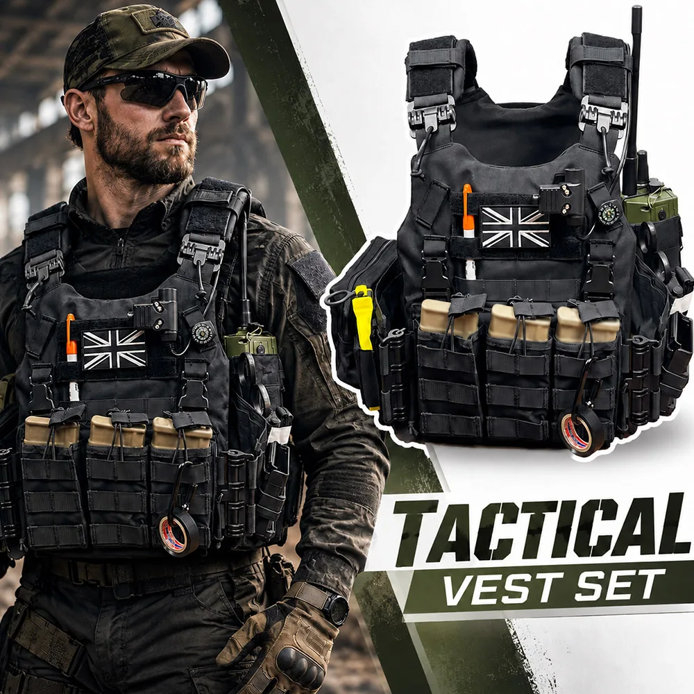 Full Set of Quick Release Tactical Vest with MOLLE Pouches Multifunctional JPC Combat Vest for Airsoft CS Games Cosplay Props