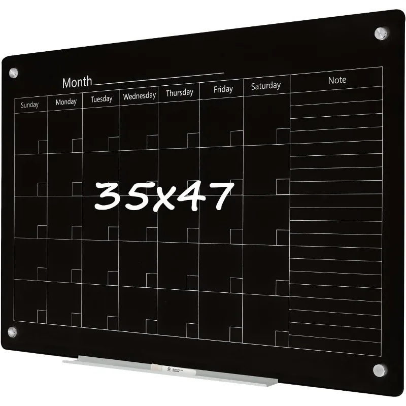 

Magnetic Whiteboard Calendar, 4' x 3' Blsck Glass Wall Calendar Dry Erase Board Monthly Planner for Home, School, Office