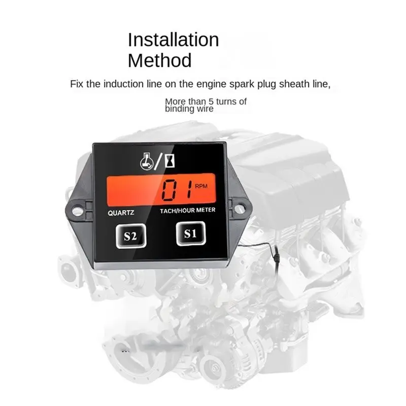 Digital Engine Tachometer Gauge LCD Display RPM For Car Motorcycle Stroke Engine Boat ATV Moto Hour Meter Tach Meter