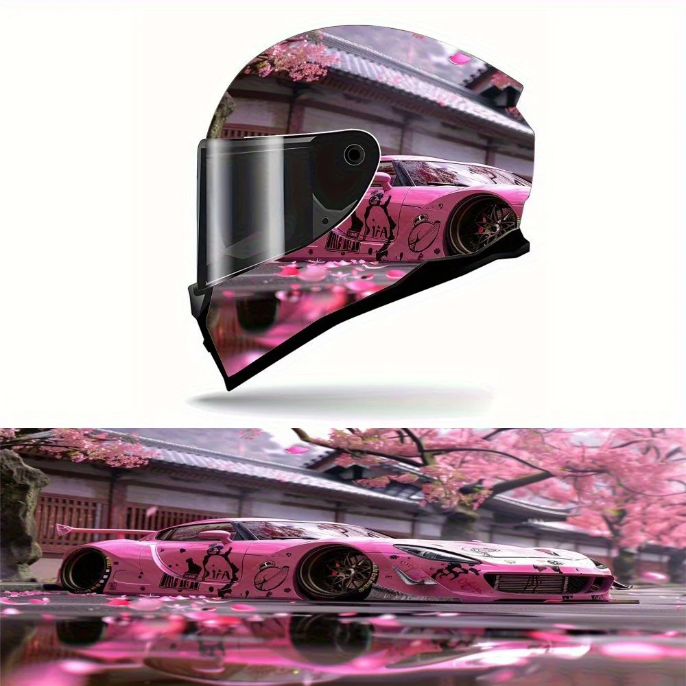 

Pink Sports Car Full Face Helmet Vinyl Wrap Sticker - Durable PVC Artistic Graphic Decal，Waterproof & Scratch-resistant，Motorcyc