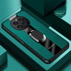 Luxury Plexiglass Leather Phone Case For Honor Magic 7 Pro Magnetic Ring Holder Shockproof Cover For Magic 7 Lite 6 Lite 5 5G