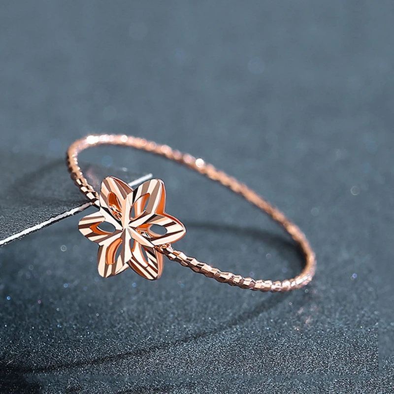 585 purple gold 14K rose gold hollow six-petal flower rings for women open temperament sweet and charming engagement jewelry