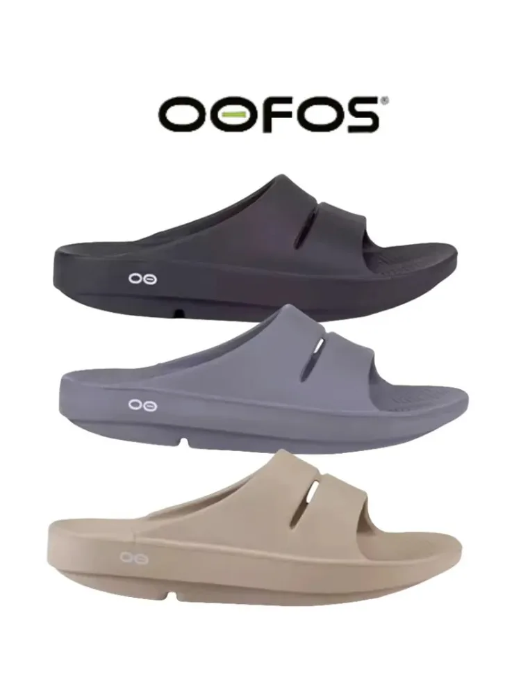 OOFOS sandal pantai ringan untuk pria wanita, sandal asli, sepatu pemulihan ringan Sol empuk, sandal selop rumah dalam ruangan, sepatu pantai ringan untuk pria dan wanita