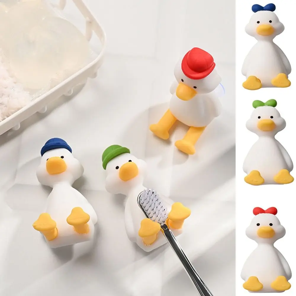 Silicone Duck Toothbrush Holder Three Dimensional Perforation Free Suction Cup Storage Hook Save Space Toothbrush Rack Children